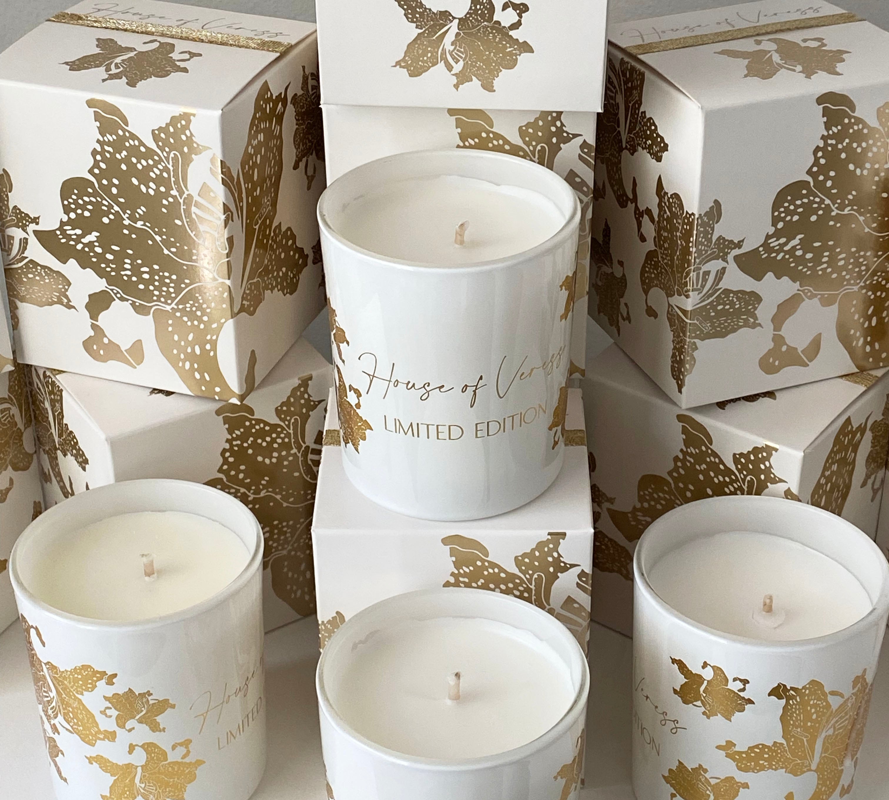 Custom blended candles. Hand poured and beautifully presented in our first release of our limited edition tiger lily gold foil print.